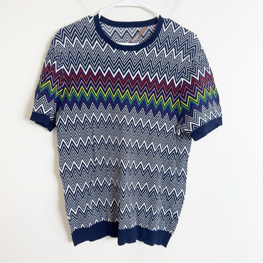 Mr Turk Multicolor Chevron Pattern knit short sleeve sweater